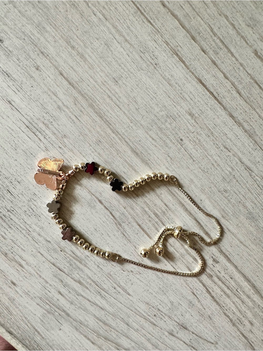 18k plated Gold (white, rose, yellow) Bracelet With Butterfly charm adjustable